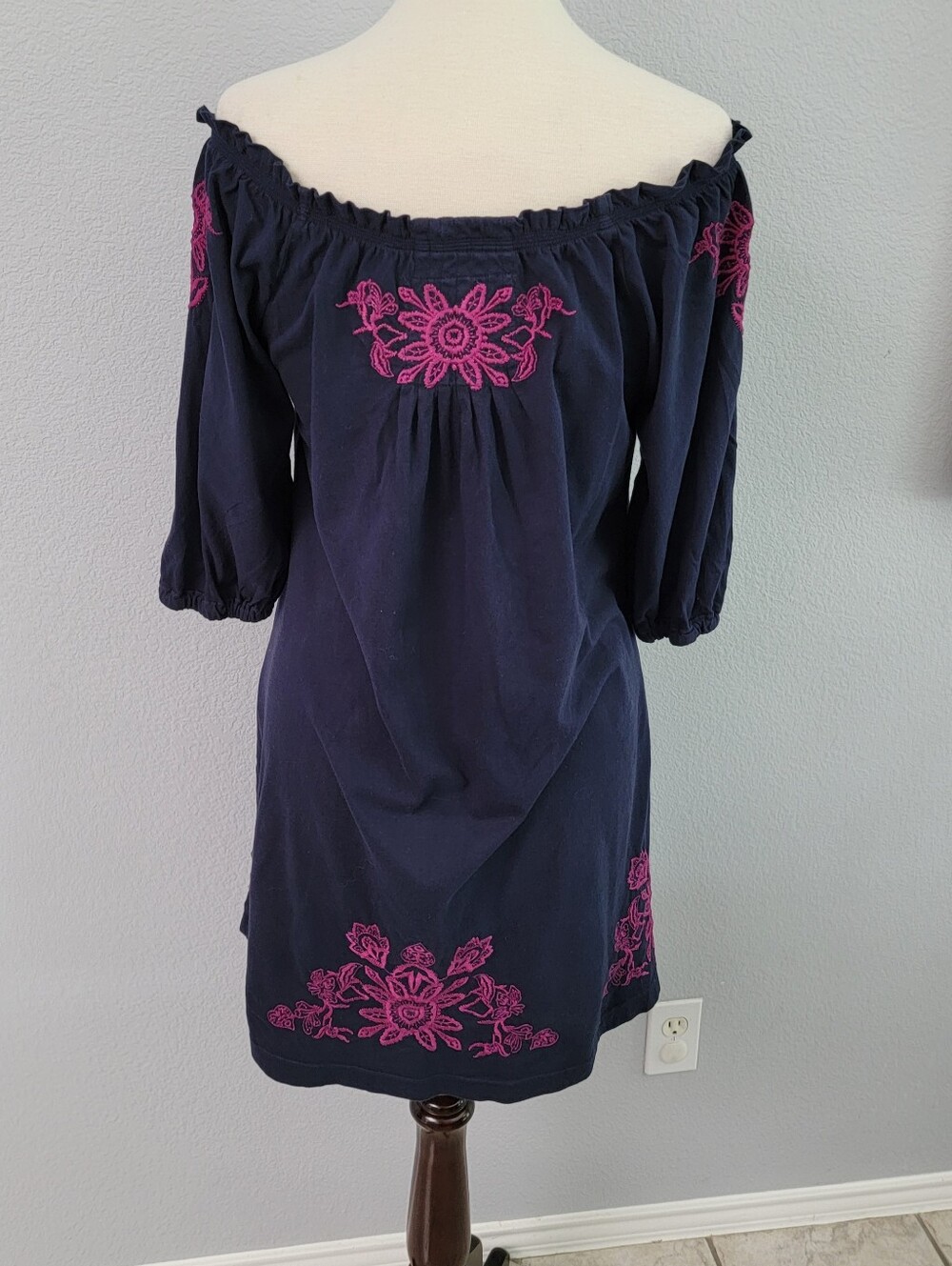 Johnny Was Navy Knit Cotton Embroidered Dress Size M